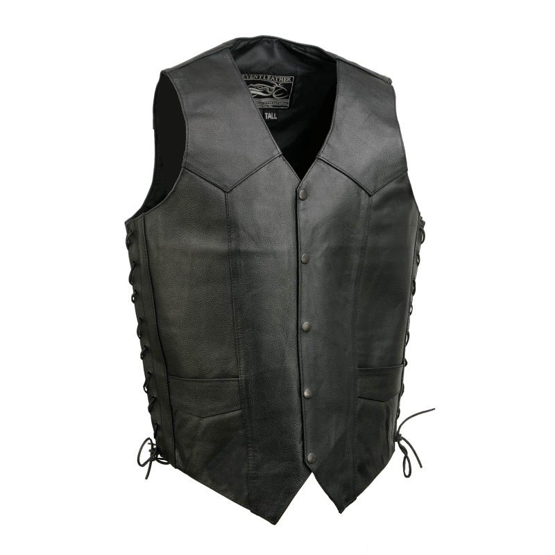 EVENT LEATHER EL5315TALL Black Motorcycle Leather Vest for Men's Tall Sizes Riding Club Adult Motorcycle Vests - Medium-Tall - Image 1